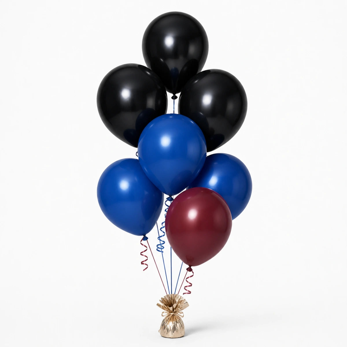 Black, Royal Blue & Merlot Balloon Bunch - photorealistic coordinated seven-balloon bunch