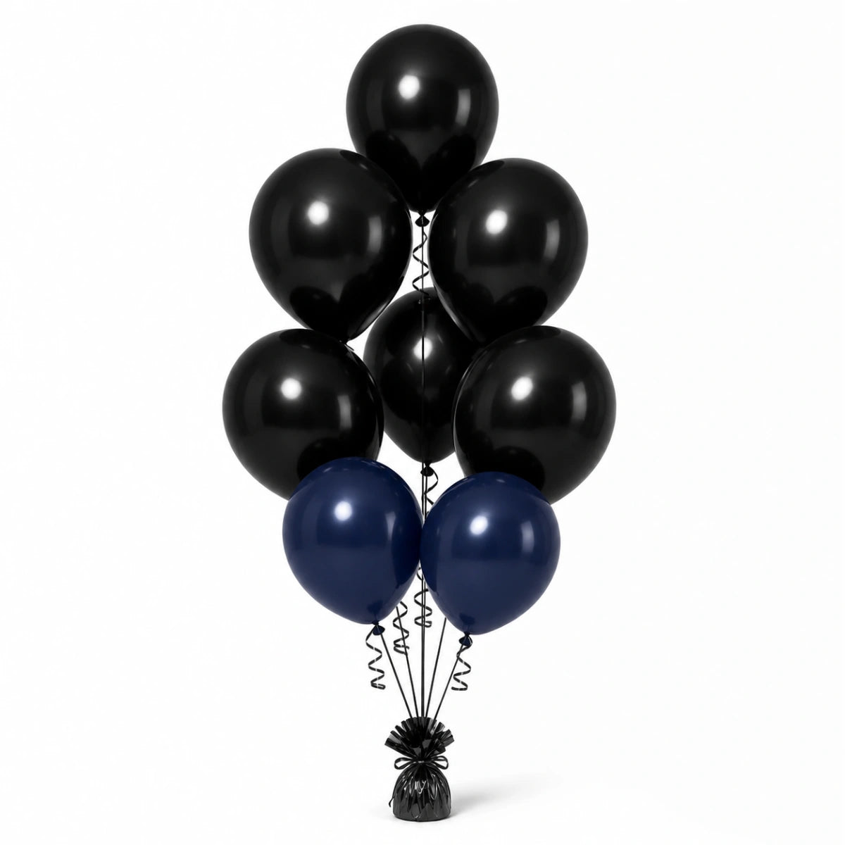 Black & Navy Balloon Bunch - photorealistic coordinated seven-balloon bunch