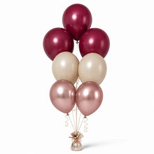 Merlot, Warm Sand & Rose Gold Balloon Bunch - photorealistic coordinated seven-balloon bunch