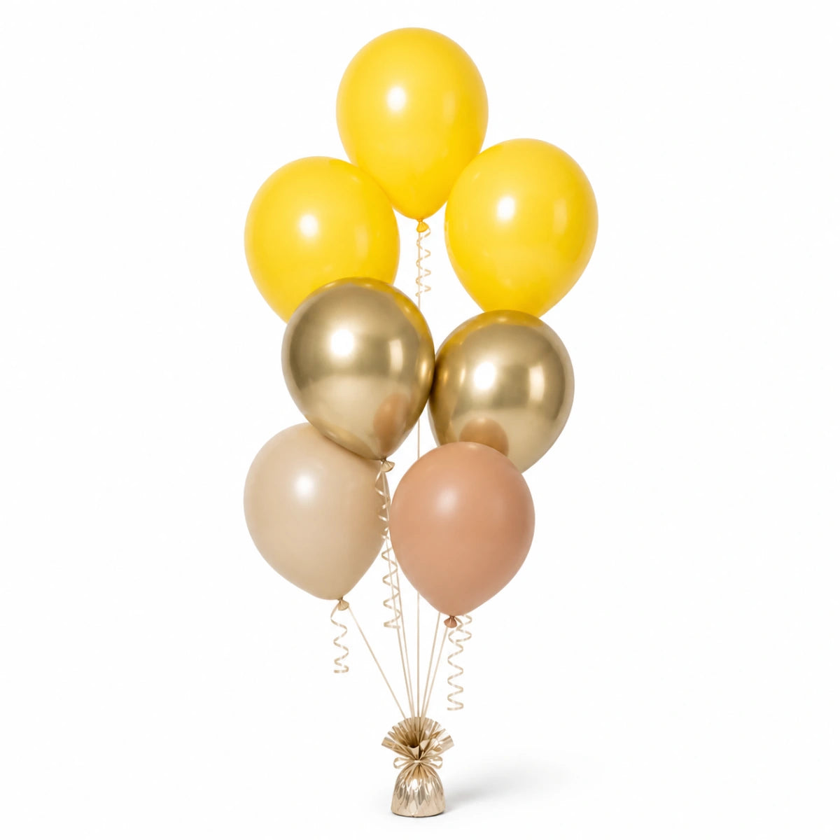Yellow, Champagne, Warm Sand & Nude Balloon Bunch - photorealistic coordinated seven-balloon bunch