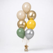 Warm Sand, Champagne, Yellow, Eucalyptus & Silver Balloon Bunch - photorealistic coordinated seven-balloon bunch