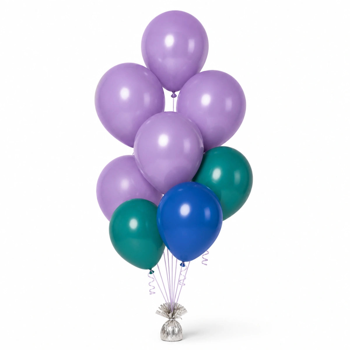 Lavender, Deep Teal & Royal Blue Balloon Bunch - photorealistic coordinated seven-balloon bunch
