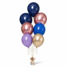 Navy, Rose Gold, Royal Blue, Lavender & Champagne Balloon Bunch - photorealistic coordinated seven-balloon bunch
