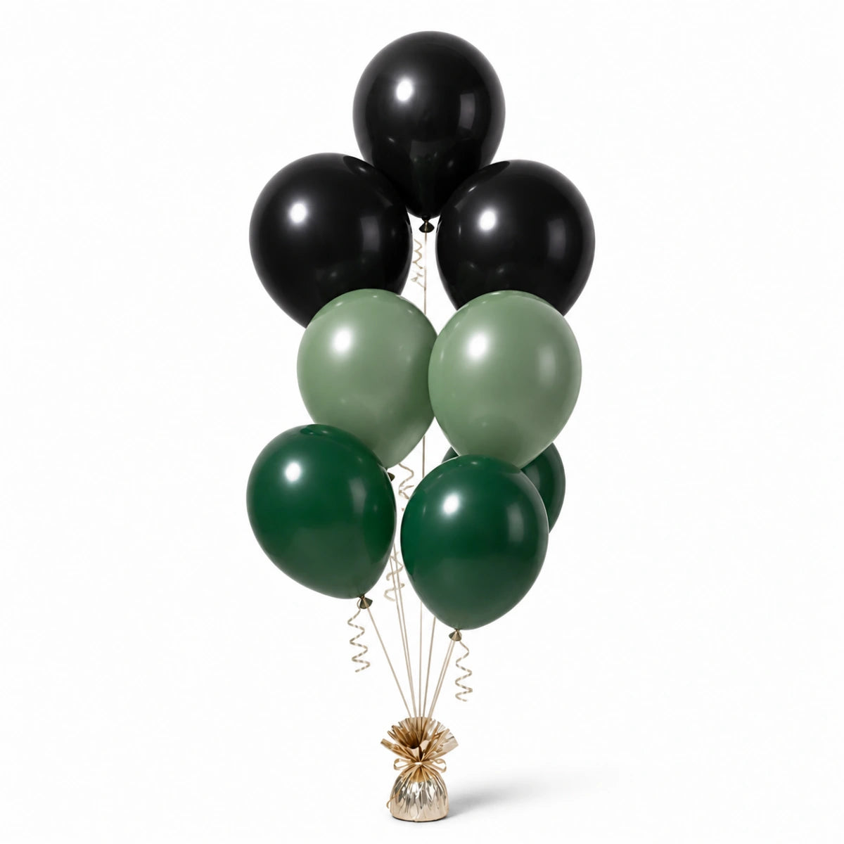 Black, Eucalyptus & Forest Green Balloon Bunch - photorealistic coordinated seven-balloon bunch
