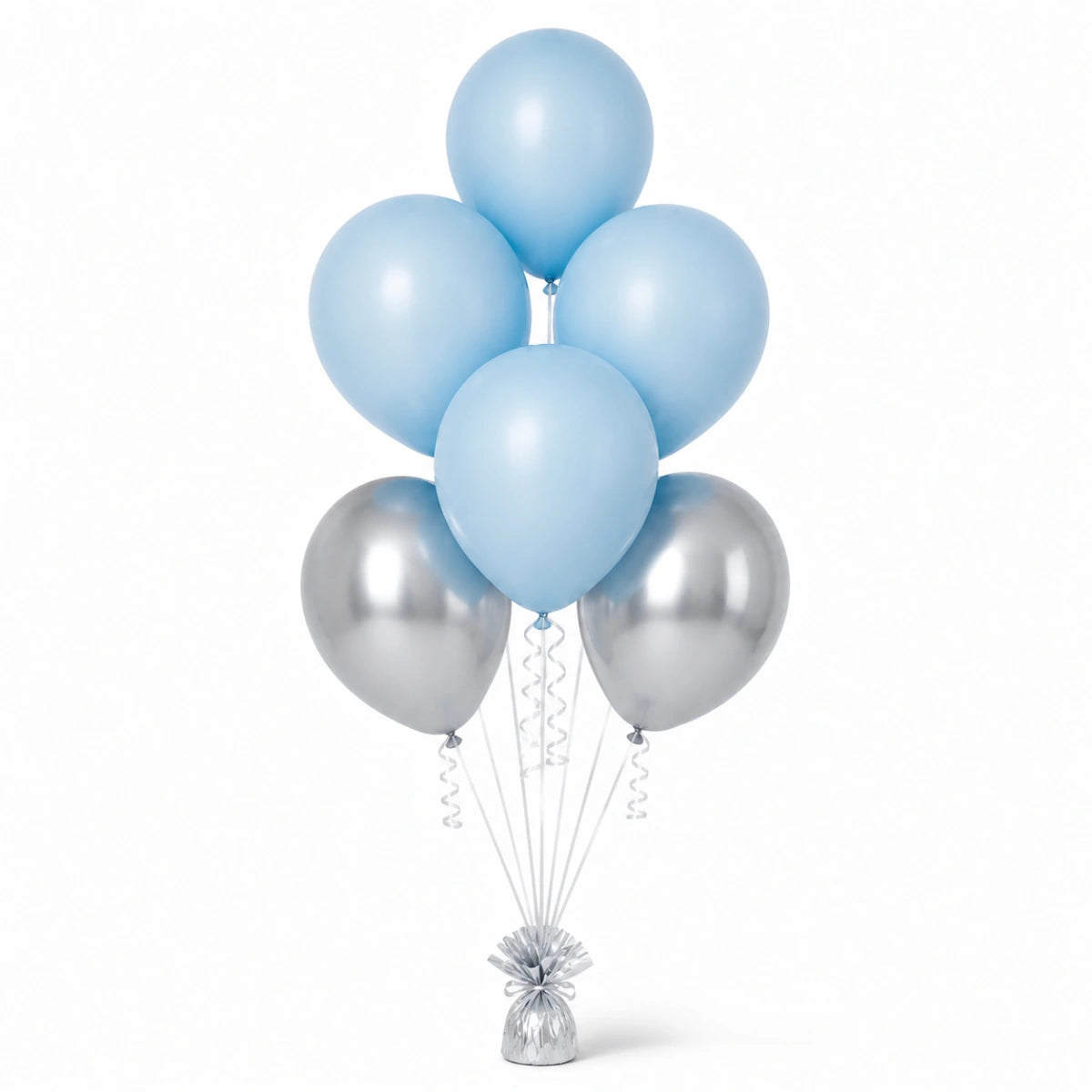 Pastel Blue & Silver Balloon Bunch - photorealistic coordinated seven-balloon bunch