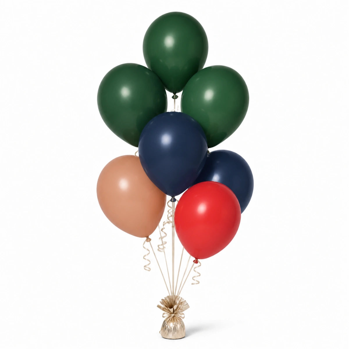 Forest Green, Navy, Nude & Red Balloon Bunch - photorealistic coordinated seven-balloon bunch