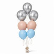Silver, Nude & Pastel Blue Balloon Bunch - photorealistic coordinated seven-balloon bunch