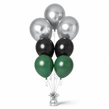 Silver, Black & Forest Green Balloon Bunch - photorealistic coordinated seven-balloon bunch