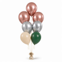 Rose Gold, Silver, Warm Sand & Forest Green Balloon Bunch - photorealistic coordinated seven-balloon bunch