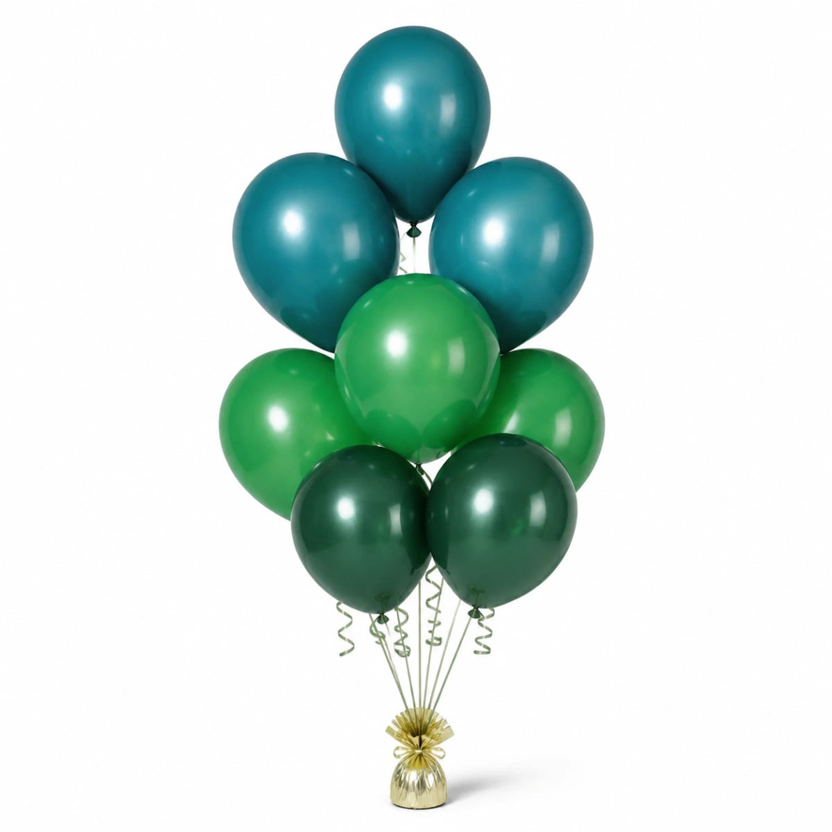 Deep Teal, Shamrock Green & Forest Green Balloon Bunch - photorealistic coordinated seven-balloon bunch