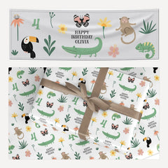 Animals Personalised Happy Birthday matching wrapping paper and banner set