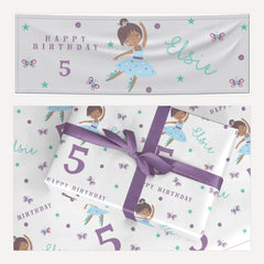Ballerina Birthday Personalised matching wrapping paper and banner set
