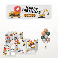 Boys Birthday Diggers Personalised matching wrapped gifts, banner and balloon bunch