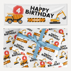 Boys Birthday Diggers Personalised matching wrapping paper and banner set