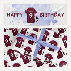 Claret and Blue Football Shirt Personalised matching wrapping paper and banner set