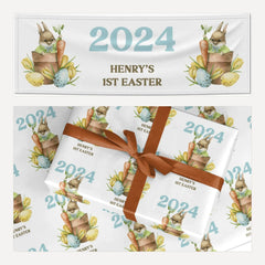Custom 1st Easter matching wrapping paper and banner set