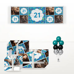 Custom Birthday matching wrapped gifts, banner and balloon bunch
