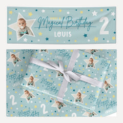 Custom Happy Birthday matching wrapping paper and banner set