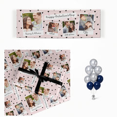 Custom Photo Valentine's Day matching wrapped gifts, banner and balloon bunch