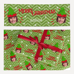 Elf Photo Face matching wrapping paper and banner set