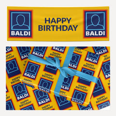 Funny Baldi Birthday matching wrapping paper and banner set