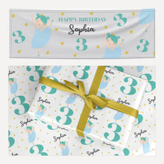 Girls Personalised Birthday Ballerina matching wrapping paper and banner set