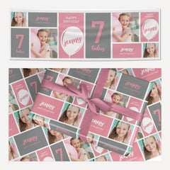 Girls Personalised Birthday Photo matching wrapping paper and banner set