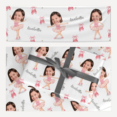 Girls Photo Face Ballerina matching wrapping paper and banner set