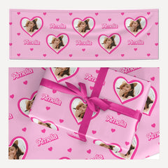 Girls Pink Photo Birthday matching wrapping paper and banner set