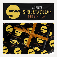 Halloween Birthday Personalised matching wrapping paper and banner set
