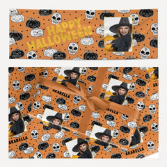 Halloween Pumpkins Photo Upload matching wrapping paper and banner set