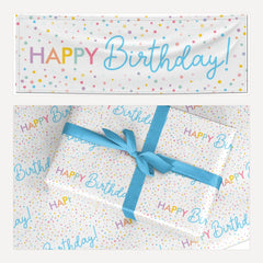 Happy Birthday matching wrapping paper and banner set