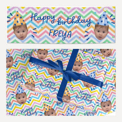 Happy Birthday Personalised Face matching wrapping paper and banner set