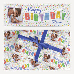 Happy Birthday Personalised Photo Upload matching wrapping paper and banner set