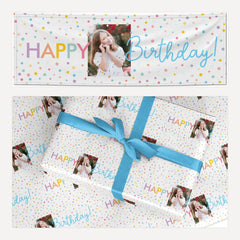 Happy Birthday Photo Personalised matching wrapping paper and banner set