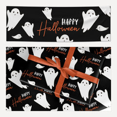 Happy Halloween Ghost Pattern matching wrapping paper and banner set
