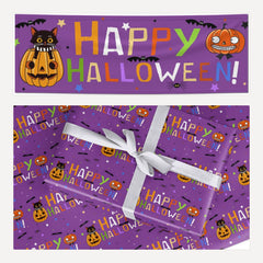 Happy Halloween Purple matching wrapping paper and banner set