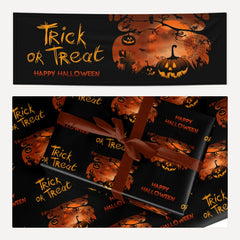 Happy Halloween Trick or Treat matching wrapping paper and banner set