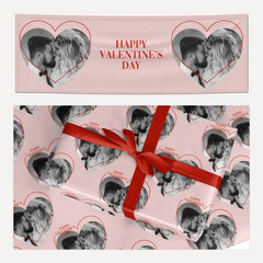 Happy Valentines Day Personalised Photo matching wrapping paper and banner set