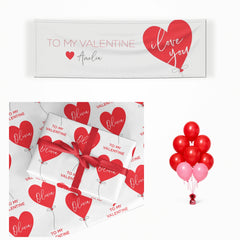 I Love You Valentine's Balloon matching wrapped gifts, banner and balloon bunch