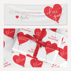 I Love You Valentine's Balloon matching wrapping paper and banner set