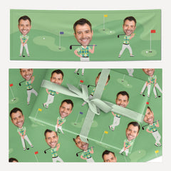 Mens Golf Photo Face matching wrapping paper and banner set