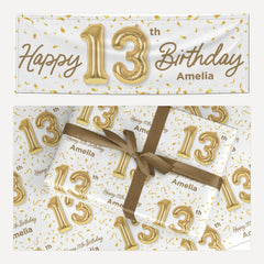 Personalised 13th Birthday matching wrapping paper and banner set