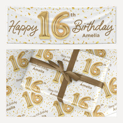 Personalised 16th Birthday matching wrapping paper and banner set