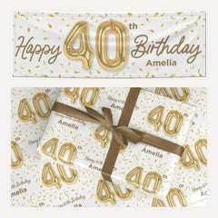 Personalised 40th Birthday matching wrapping paper and banner set