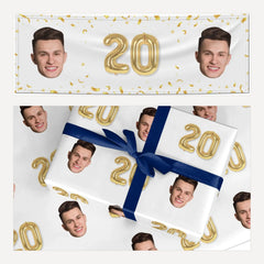 Personalised Birthday Photo Face matching wrapping paper and banner set