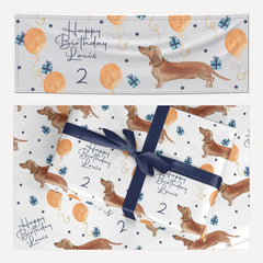 Personalised Dachshund Birthday matching wrapping paper and banner set