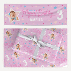 Personalised Girls Birthday Party matching wrapping paper and banner set
