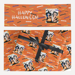 Personalised Halloween Bats Photo Upload matching wrapping paper and banner set