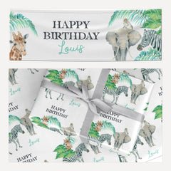 Personalised Kids Birthday matching wrapping paper and banner set